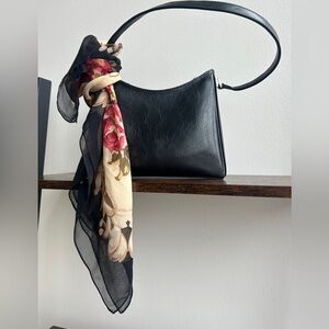 Vintage Echo Silk Scarf Large Floral Baroque Black Cream